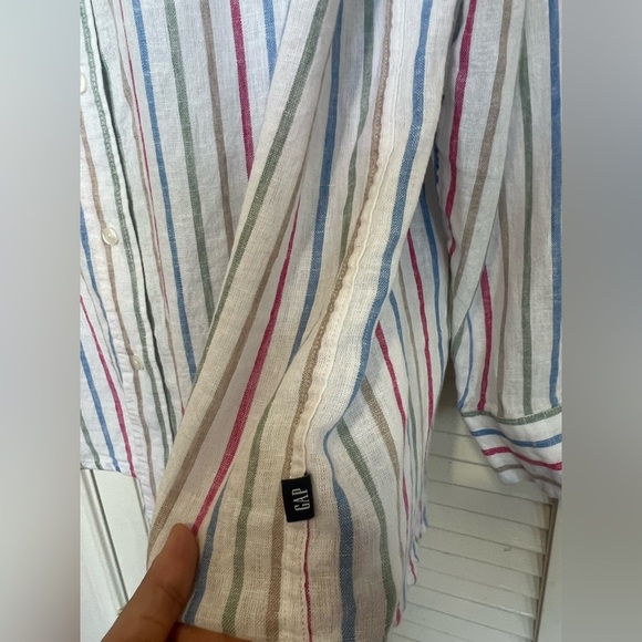 GAP Linen Blend Striped Button-Down Shirt Size M – Relaxed Fit Summer Essential - Picture 9 of 14
